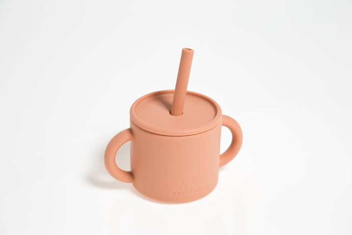 Silicone Sippy Cup with Straw & Handles (Desert Dust)